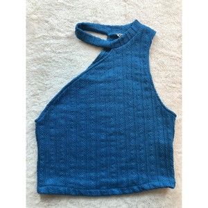 Zara One Shoulder Short Top Turquoise Blue Size Medium 100%